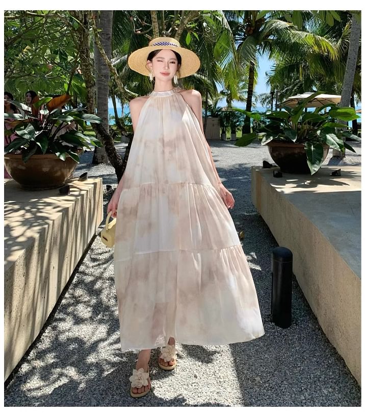 A-Line Floral Dress Maxi Sleeveless