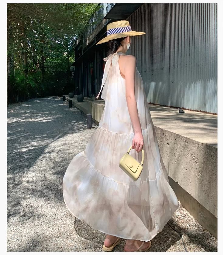 A-Line Floral Dress Maxi Sleeveless