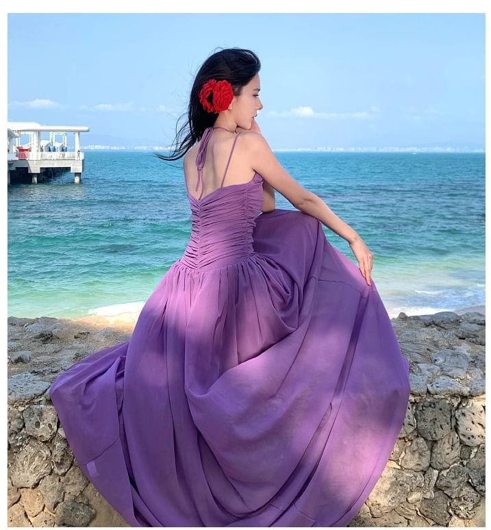 Strap Spaghetti Plain Neck Dress Maxi A-Line Scoop