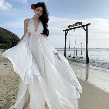 V-Neck Maxi Dress Sleeveless Plain A-Line