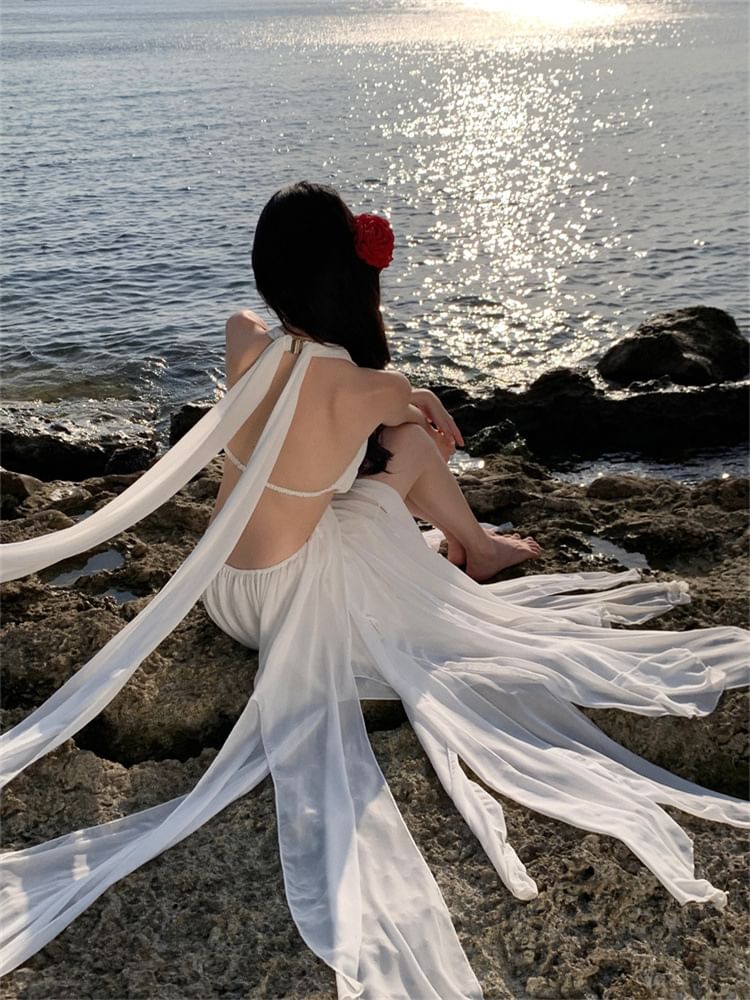 V-Neck Maxi Dress Sleeveless Plain A-Line