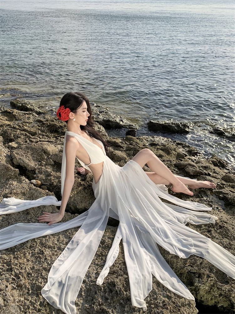 V-Neck Maxi Dress Sleeveless Plain A-Line