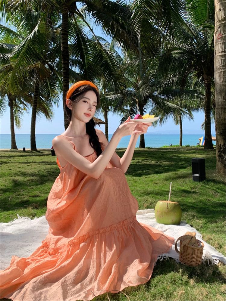 Dress Maxi Scoop A-Line Plain Neck Spaghetti Strap