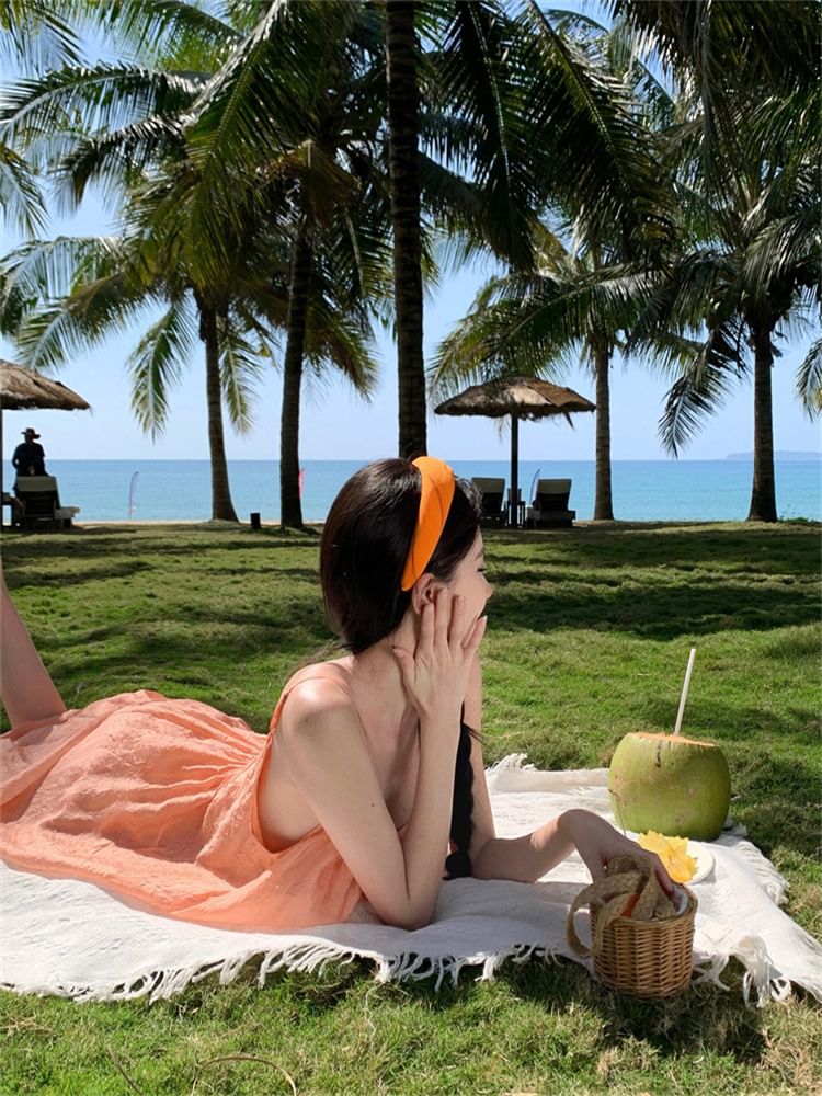 Dress Maxi Scoop A-Line Plain Neck Spaghetti Strap