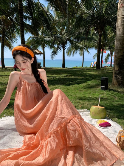 Dress Maxi Scoop A-Line Plain Neck Spaghetti Strap