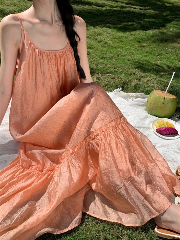 Dress Maxi Scoop A-Line Plain Neck Spaghetti Strap