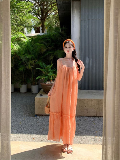 Dress Maxi Scoop A-Line Plain Neck Spaghetti Strap