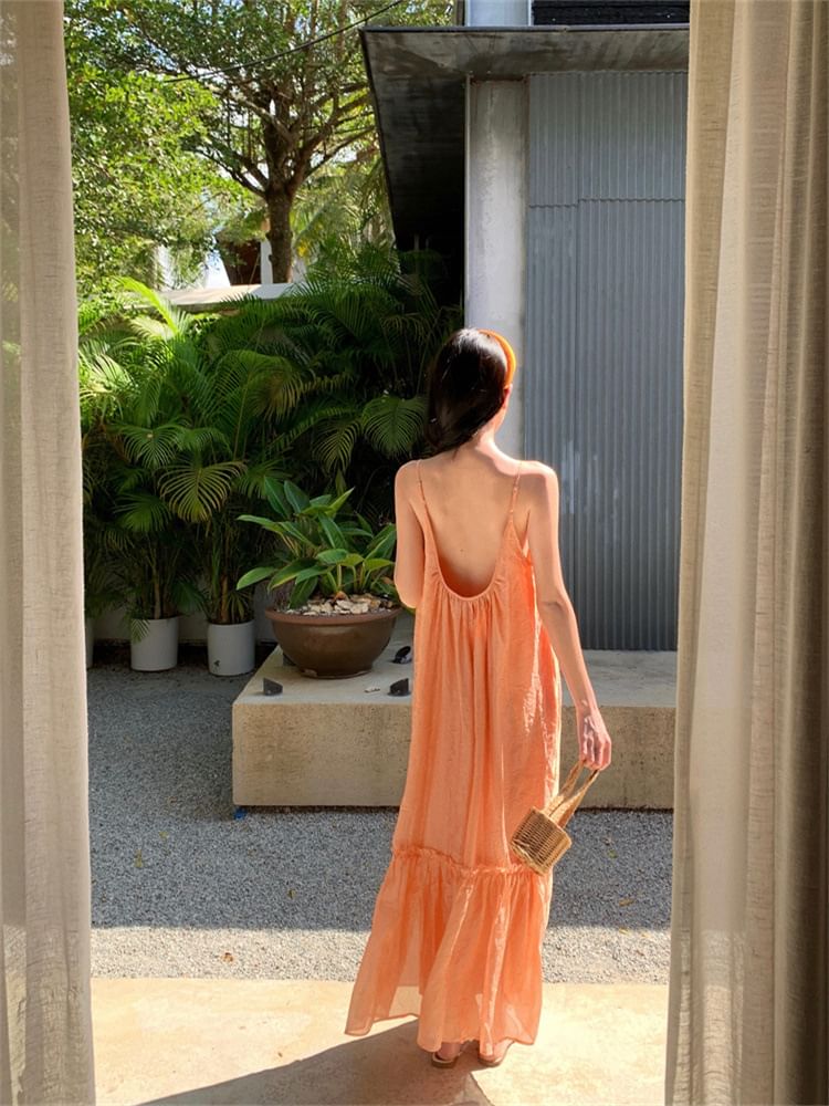 Dress Maxi Scoop A-Line Plain Neck Spaghetti Strap