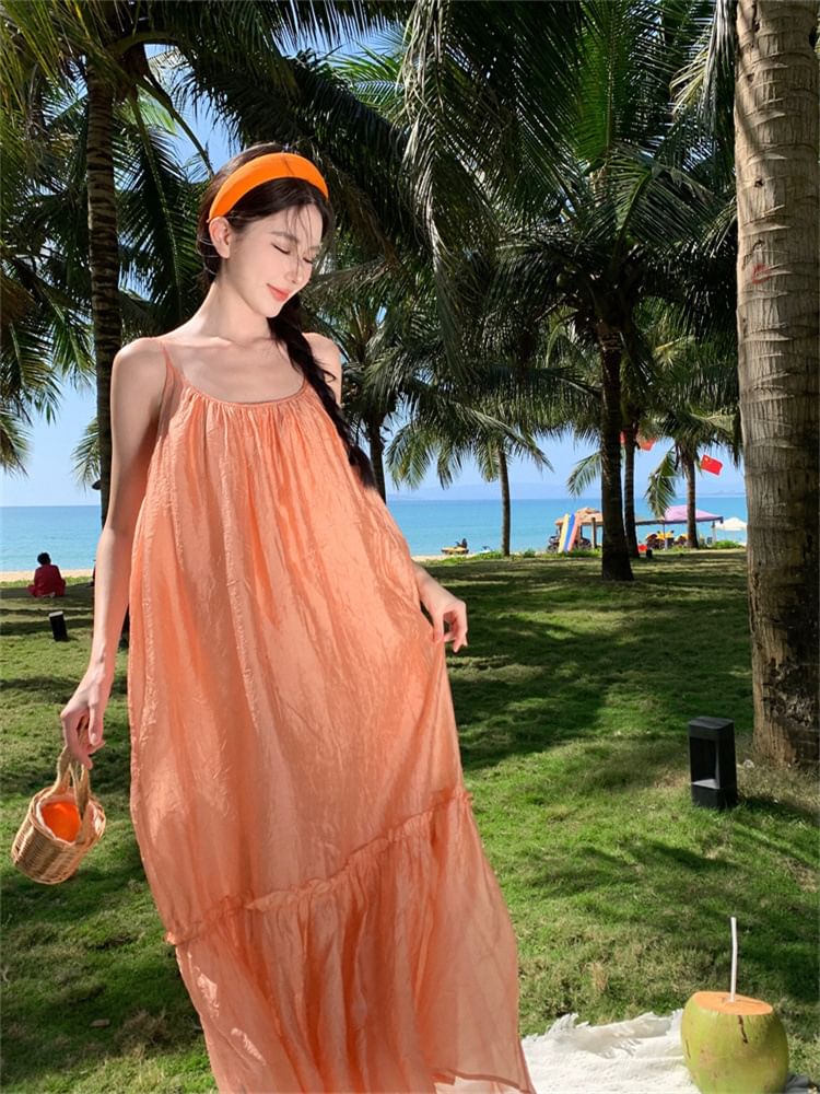 Dress Maxi Scoop A-Line Plain Neck Spaghetti Strap