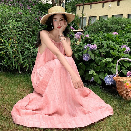 A-Line Spaghetti Strap Plain Dress Maxi