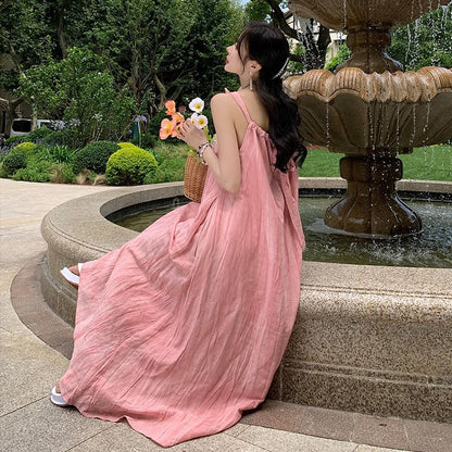 A-Line Spaghetti Strap Plain Dress Maxi