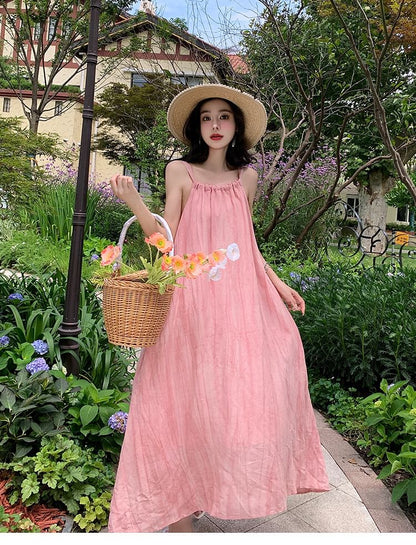 A-Line Spaghetti Strap Plain Dress Maxi