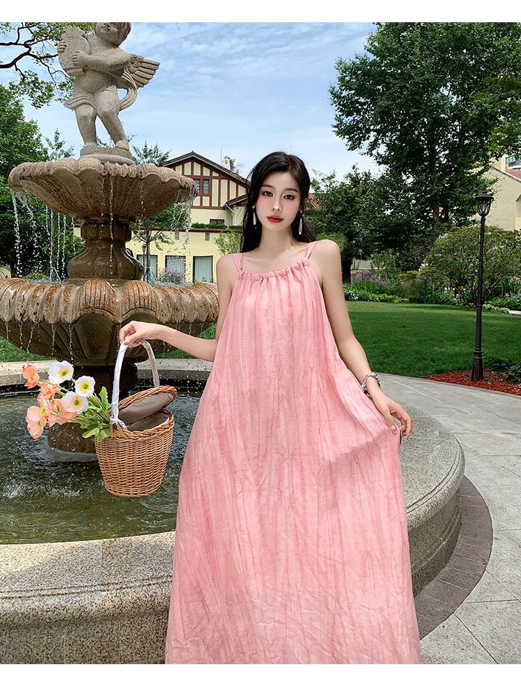 A-Line Spaghetti Strap Plain Dress Maxi
