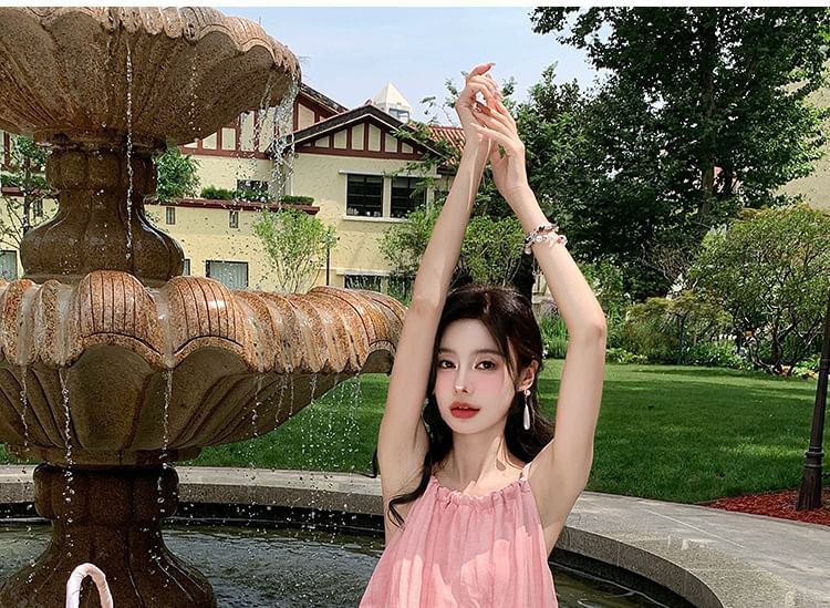 A-Line Spaghetti Strap Plain Dress Maxi