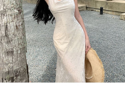 Maxi Cowl Strap Plain Mermaid Neck Spaghetti Dress