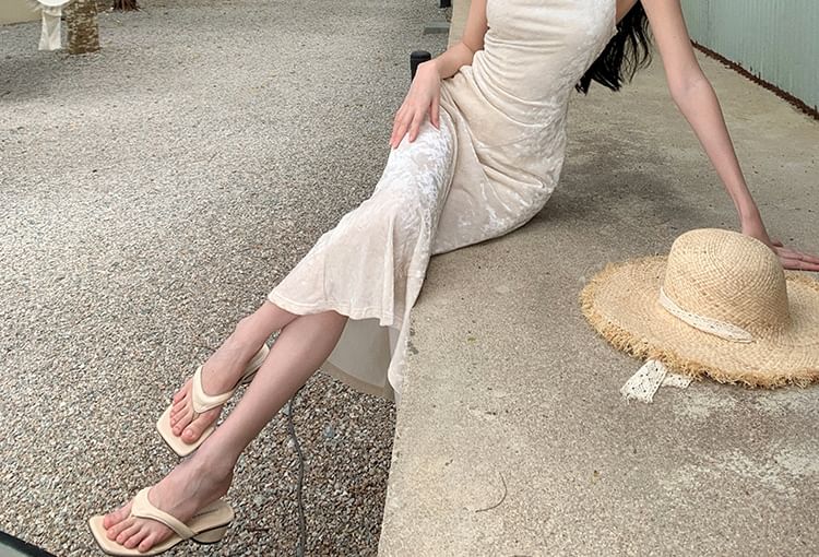 Maxi Cowl Strap Plain Mermaid Neck Spaghetti Dress