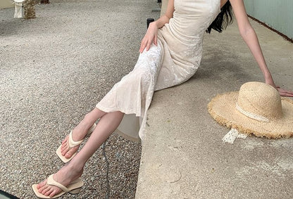 Maxi Cowl Strap Plain Mermaid Neck Spaghetti Dress