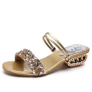 Heel Sequin Low Sandals
