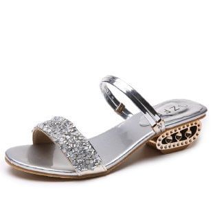 Heel Sequin Low Sandals