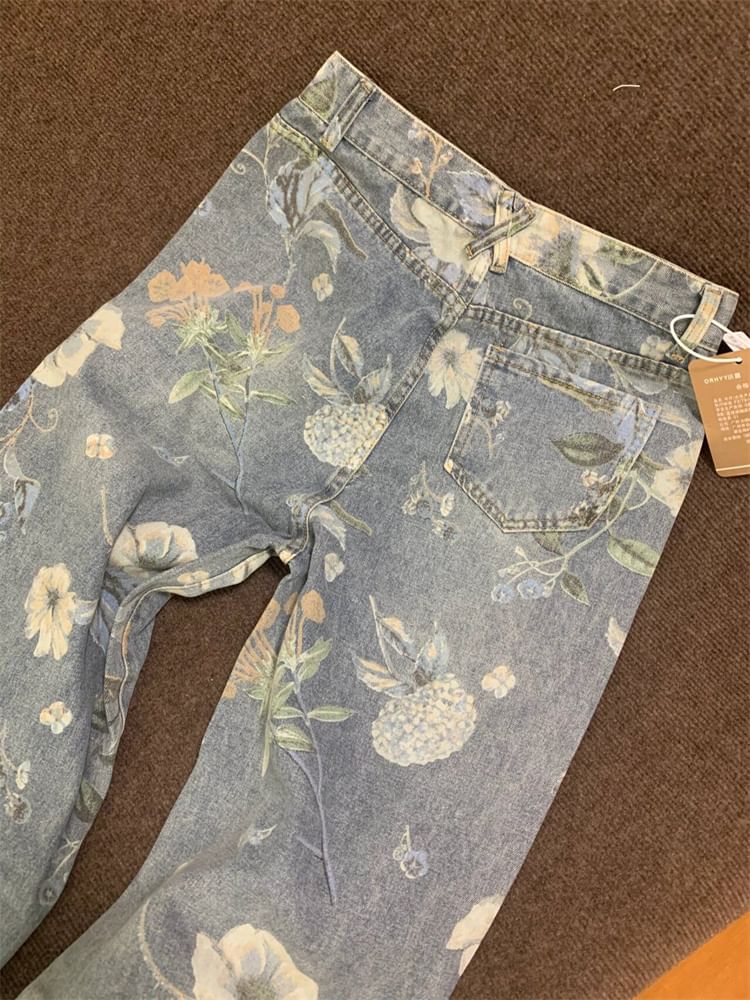 High Waist Floral Wide Leg Jeans