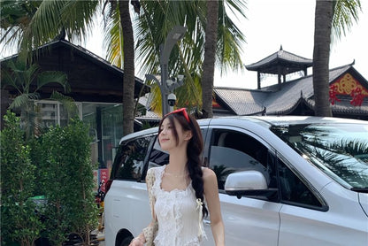 / High Plain Trim A-Line Tank Maxi Top Rise Lace Skirt