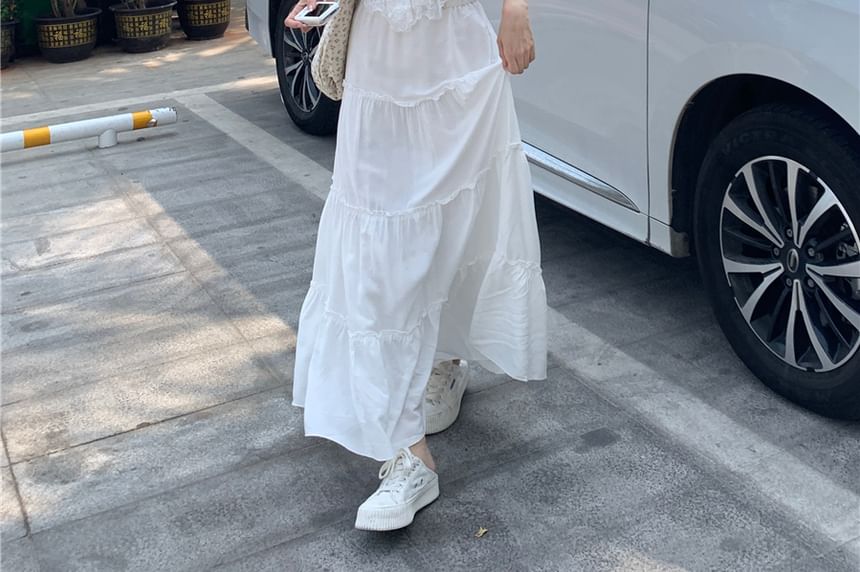 / High Plain Trim A-Line Tank Maxi Top Rise Lace Skirt