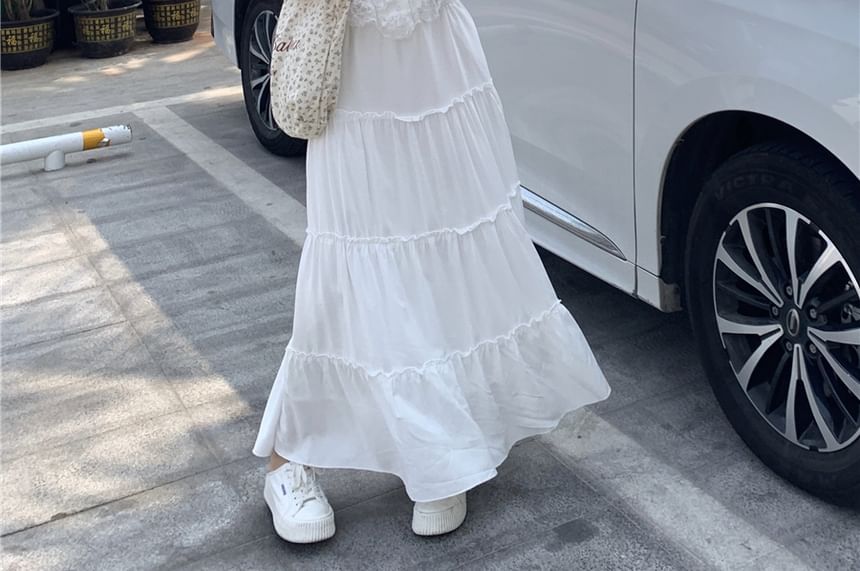 / High Plain Trim A-Line Tank Maxi Top Rise Lace Skirt