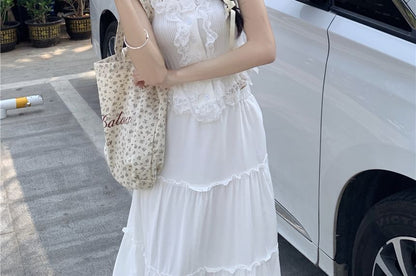 / High Plain Trim A-Line Tank Maxi Top Rise Lace Skirt