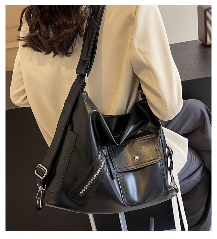 Multi-Pocket Tote Leather Bag Faux