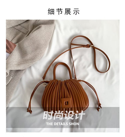 Ribbed Faux Leather Bucket Bag