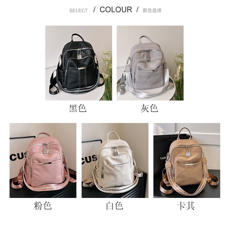 Leather Backpack Faux Multi-Pocket