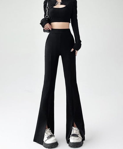 High Rise Sheath Plain Flare Dress Pants