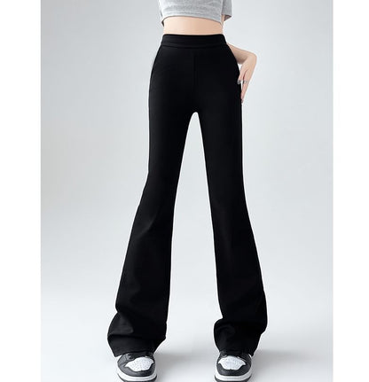 High Rise Sheath Plain Flare Dress Pants