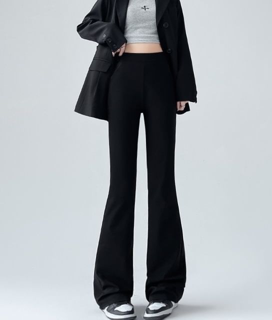 High Rise Sheath Plain Flare Dress Pants