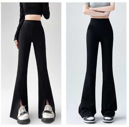 High Rise Sheath Plain Flare Dress Pants