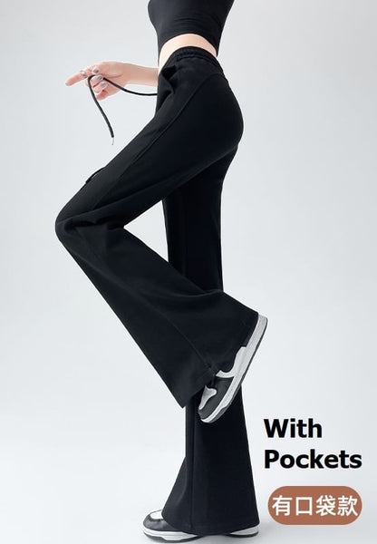 High Rise Plain Drawstring Flare Sweatpants