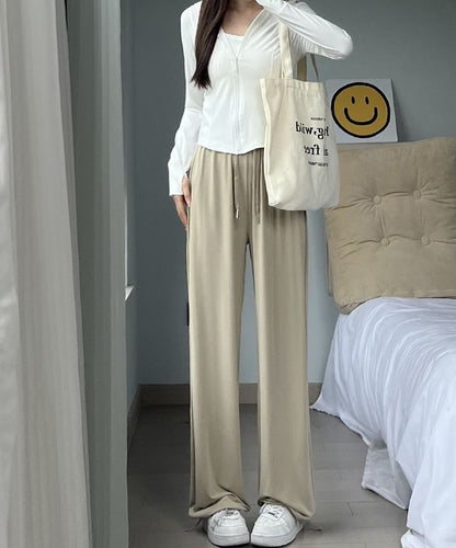 High Rise Plain Drawstring Gather Cuff Wide Leg Sweatpants