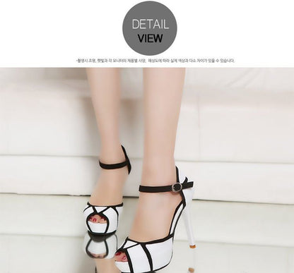 Ankle Strap Peep Toe Two Tone Stiletto Heel Sandals