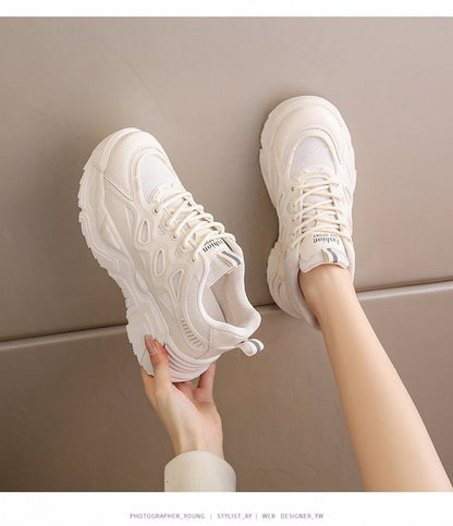 Mesh Panel Lace-Up Platform Sneakers