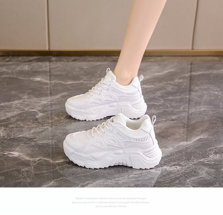 Mesh Panel Lace-Up Platform Sneakers