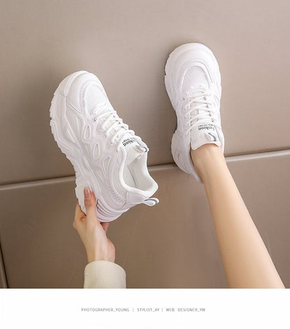 Mesh Panel Lace-Up Platform Sneakers