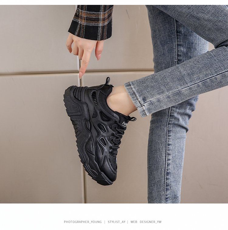 Mesh Panel Lace-Up Platform Sneakers