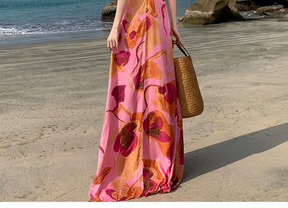 One-Shoulder Floral Print Maxi Sundress