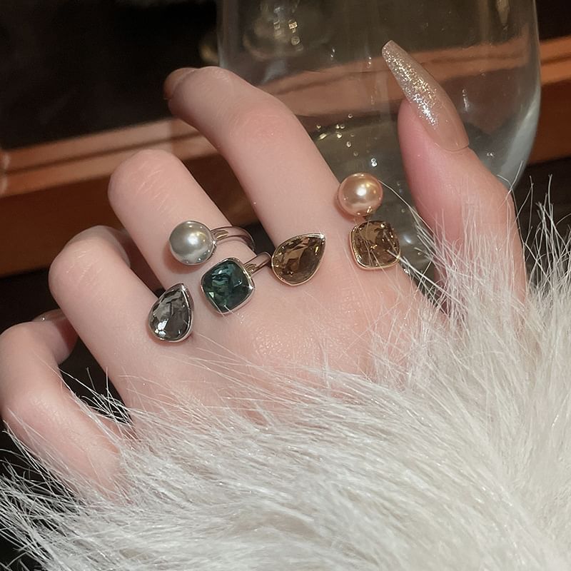 Open Pearl Layered Ring Rhinestone Faux