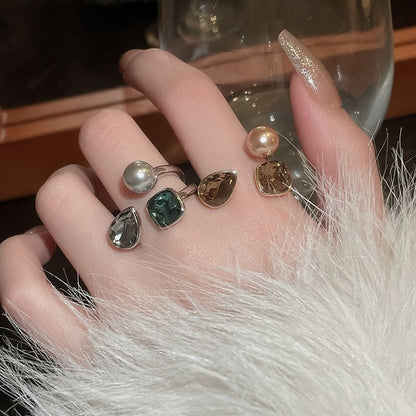 Open Pearl Layered Ring Rhinestone Faux