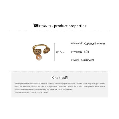 Open Pearl Layered Ring Rhinestone Faux