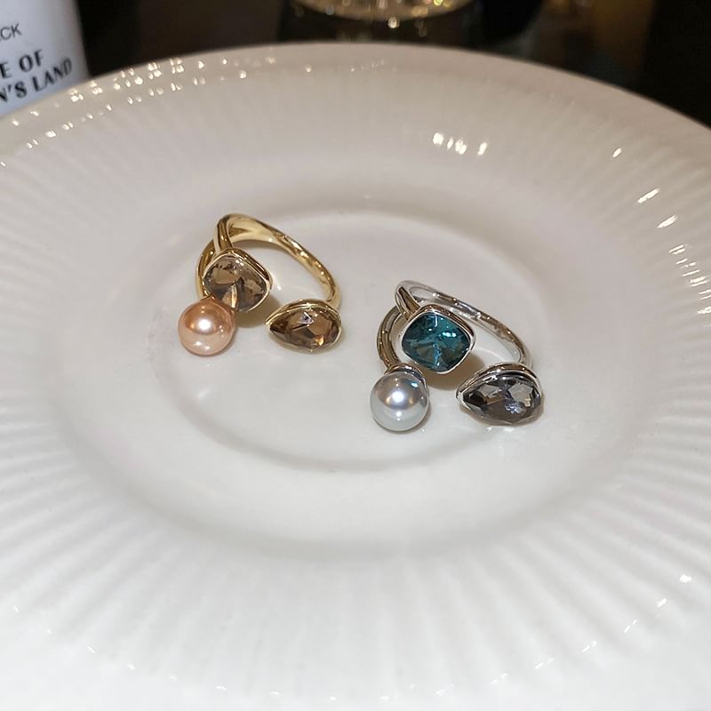 Open Pearl Layered Ring Rhinestone Faux