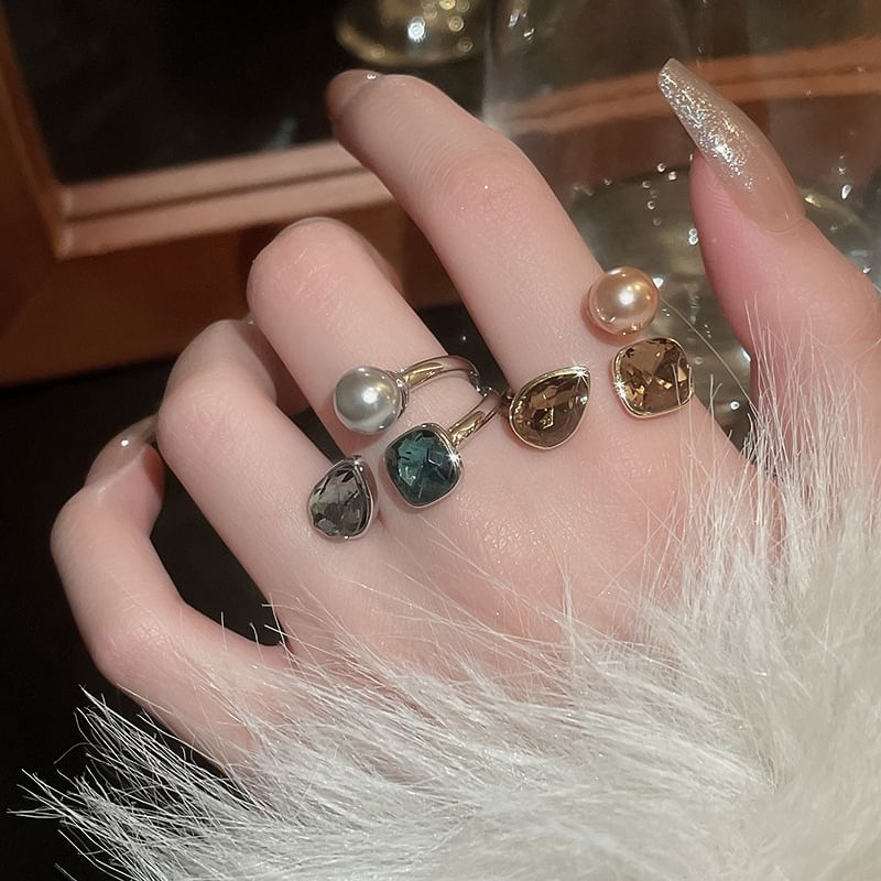 Open Pearl Layered Ring Rhinestone Faux