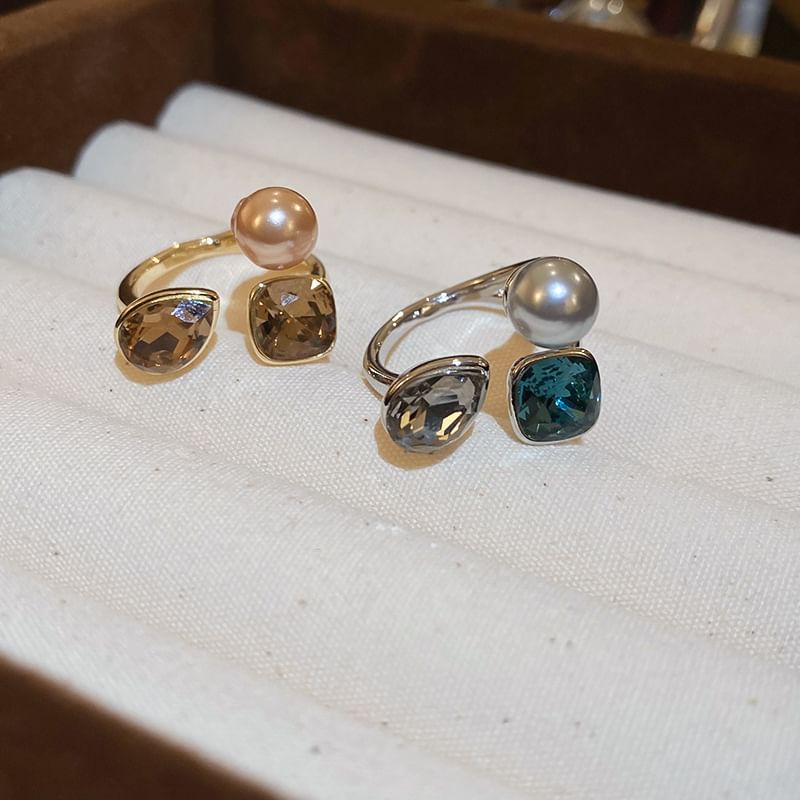 Open Pearl Layered Ring Rhinestone Faux