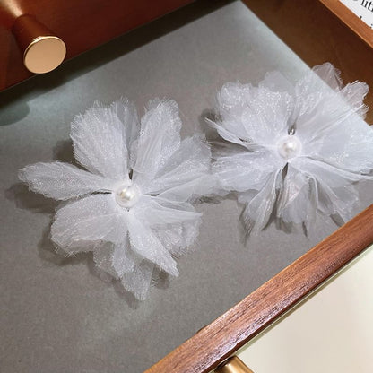 Floral Pearl Ear Stud Faux Mesh
